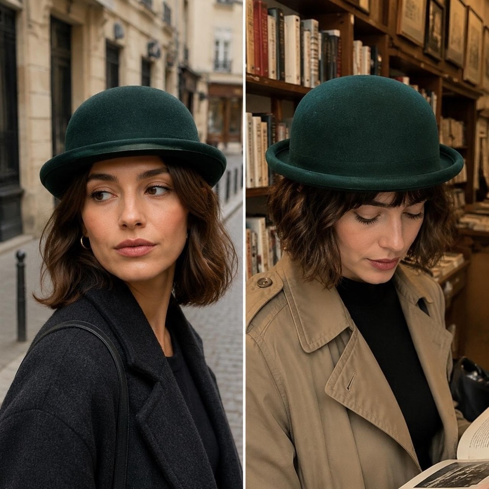 Vintage Lord & Taylor Hat Green Wool Felt Bowler Derby Hat Italy NWT Theatrical